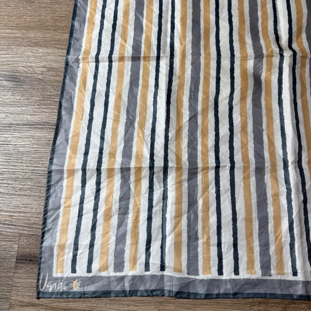 Vera Neumann Striped Silk Scarf Square Vintage | Yellow White Gray | 26